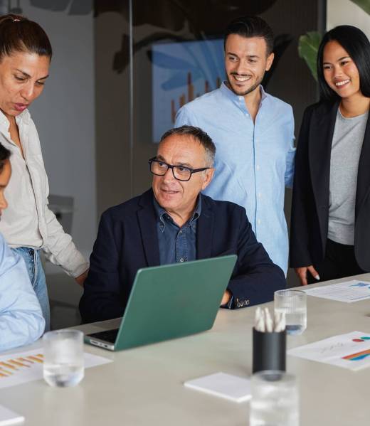 Multiracial business people working together inside modern office sharing ideas - Multi generational colleagues and entrepreneur concept